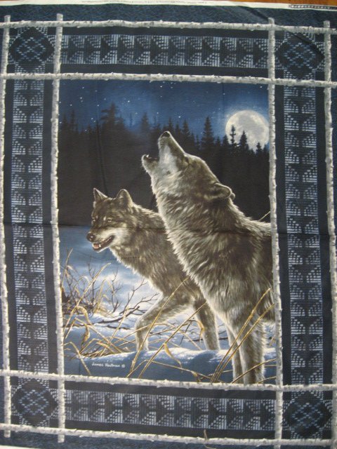 Hautman Wolf Wolves Cotton Fabric Wall quilt throw Panel rare to sew //