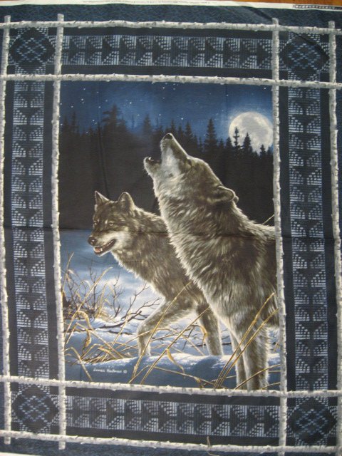 Image 0 of Hautman Wolf Wolves Cotton Fabric Wall quilt throw Panel rare to sew //