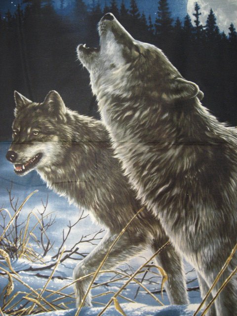 Image 1 of Hautman Wolf Wolves Cotton Fabric Wall quilt throw Panel rare to sew //