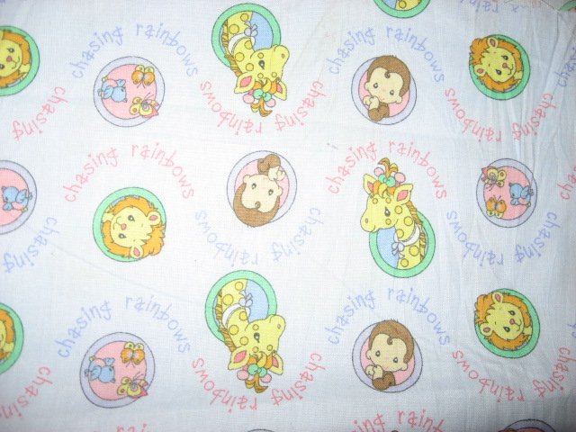 Giraffe Monkey Lion Circle Precious Moments  blue fabric by the yard