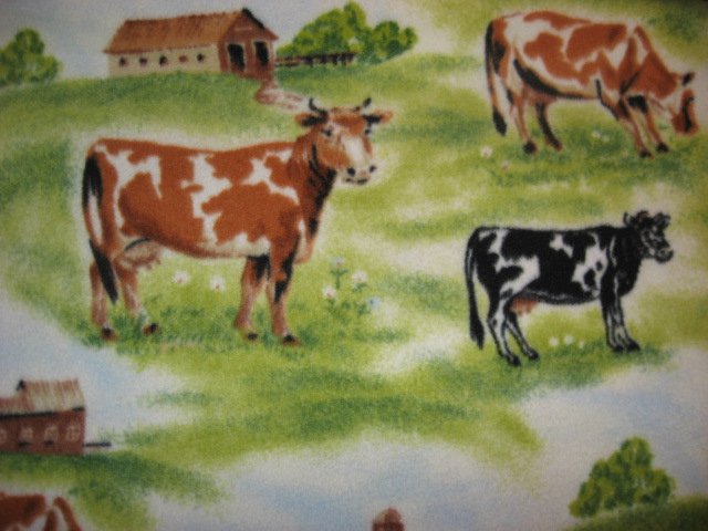 Image 0 of Cow Fleece Blanket Throw with Pasture Farm and Barn