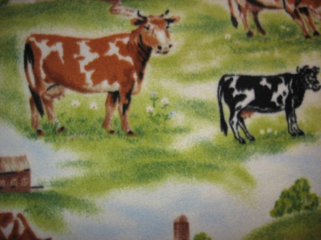 Image 1 of Cow Fleece Blanket Throw with Pasture Farm and Barn