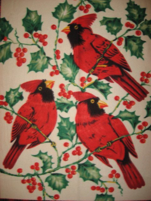Image 2 of Cardinal and Holly berries Border Winter Antipill Bed Size Fleece Blanket 