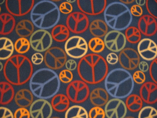 Peace Sign Navy Fleece Bed Blanket retro look finished edge 72 long