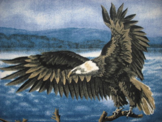 Image 1 of Eagle landing in tree Fleece Blanket 