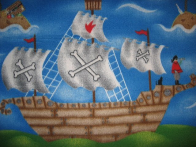 Image 1 of Pirate Ship Telescope Cat Ocean Fleece Blanket throw for Child