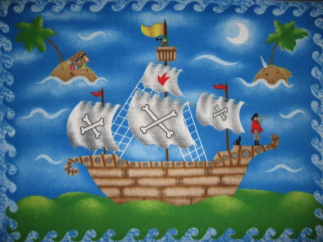 Image 0 of Pirate Ship Telescope Cat Ocean Fleece Blanket throw for Child