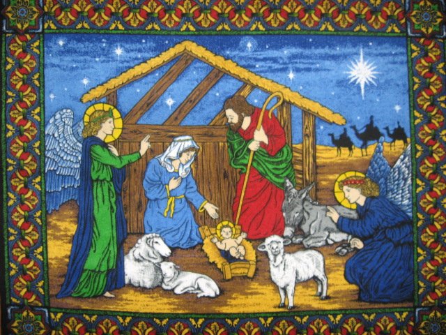 Image 0 of Nativity Jesus Fleece Blanket Throw Panel with finished edges