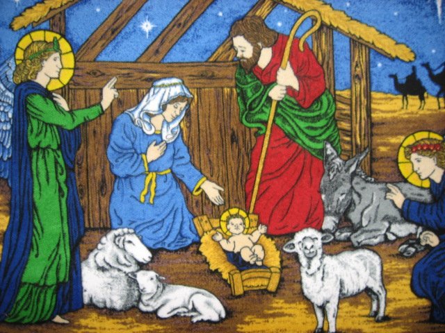Image 1 of Nativity Jesus Fleece Blanket Throw Panel with finished edges