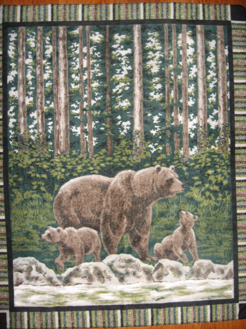 Mother Bear cubs  river LIGHTWEIGHT Fleece Blanket Throw with finished edges