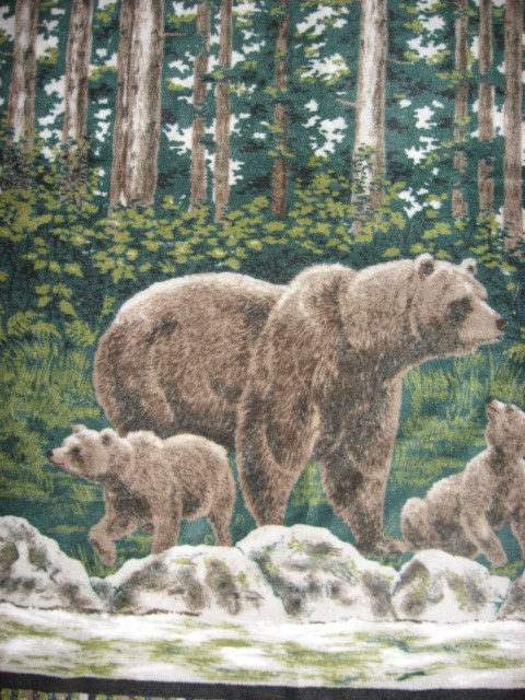 Image 1 of Mother Bear cubs  river LIGHTWEIGHT Fleece Blanket Throw with finished edges