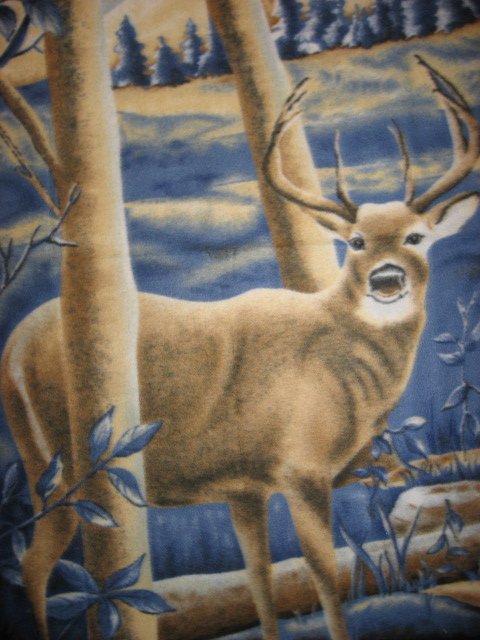 Deer Buck in woods Hunting Fleece Blanket 