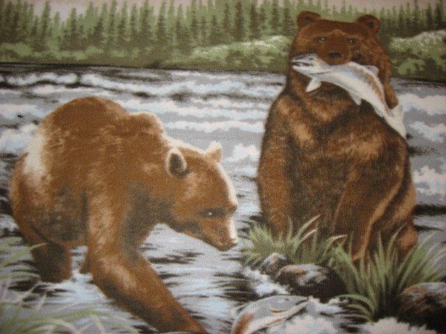 Image 1 of Bear Salmon and fish in the river Fleece blanket 72