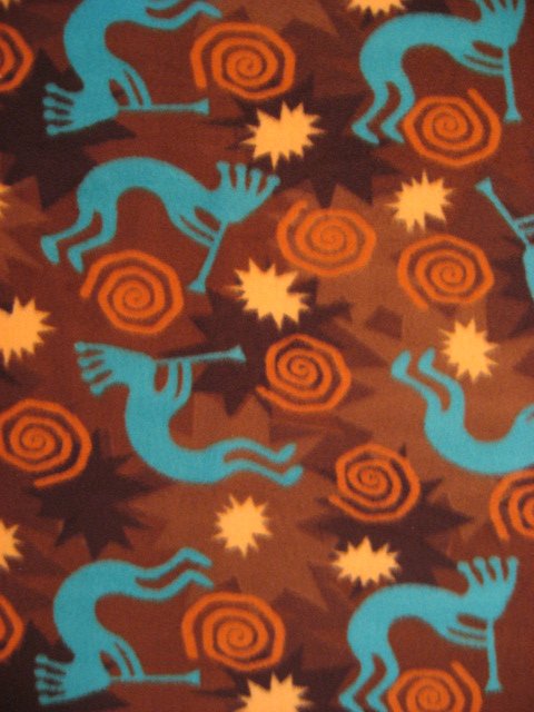 Kokopelli Indian Brown and aqua Fleece Blanket  60W 72 Long
