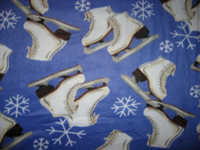 Ice Skates Skating Snowflakes Periwinkle fleece blanket Fin edge  