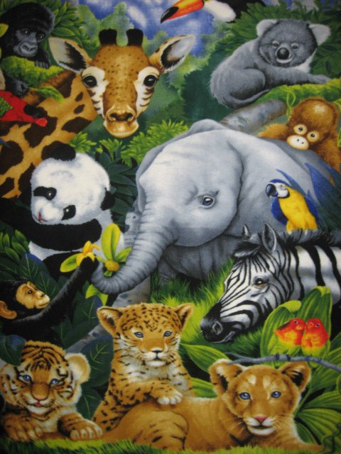 Image 1 of Koala Monkey Lion Panda Elephant Jungle Beautiful child bed size Fleece Blanket
