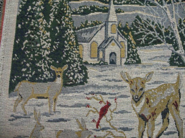 Image 0 of Deer Cardinal Bunny Squirrel Church Tapestry Panel or chair cushion to sew