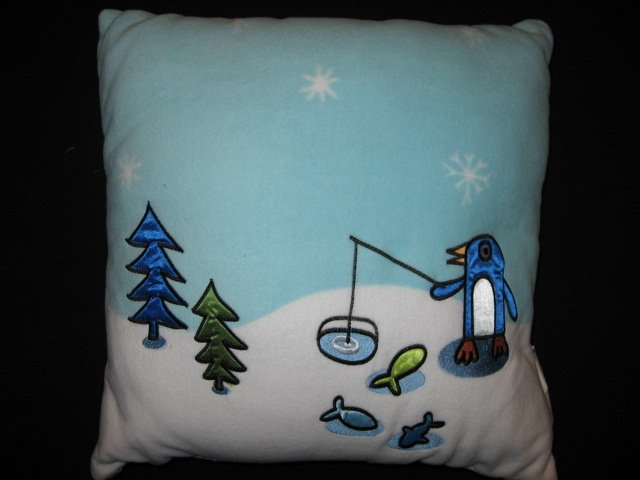 Martha Stewart Winter Penguin Embroidered Fleece Pillow
