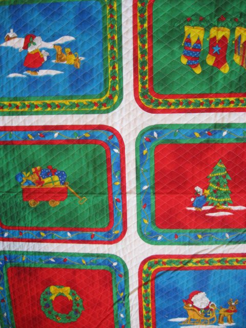 Image 0 of Candle and Santa six reversable Quilted Chistmas  Placemat panels Fabric to sew