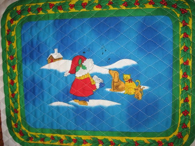 Image 1 of Candle and Santa six reversable Quilted Chistmas  Placemat panels Fabric to sew