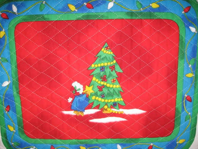 Image 2 of Candle and Santa six reversable Quilted Chistmas  Placemat panels Fabric to sew