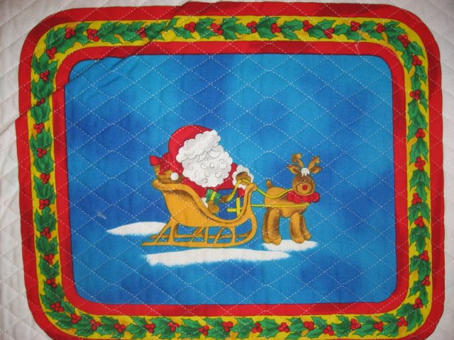Image 3 of Candle and Santa six reversable Quilted Chistmas  Placemat panels Fabric to sew