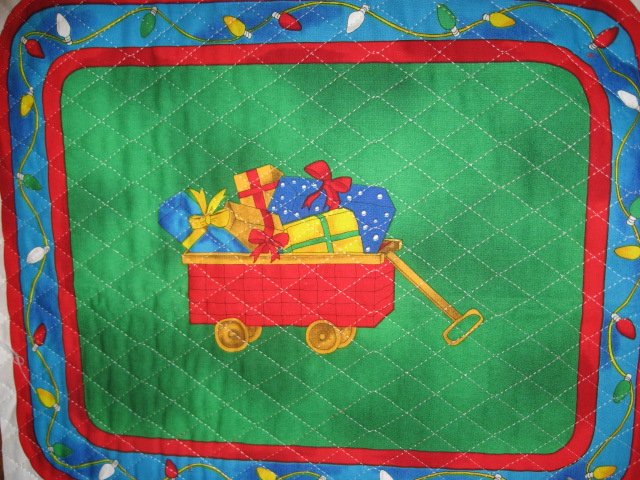 Image 4 of Candle and Santa six reversable Quilted Chistmas  Placemat panels Fabric to sew