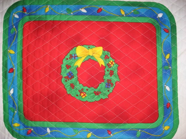 Image 5 of Candle and Santa six reversable Quilted Chistmas  Placemat panels Fabric to sew