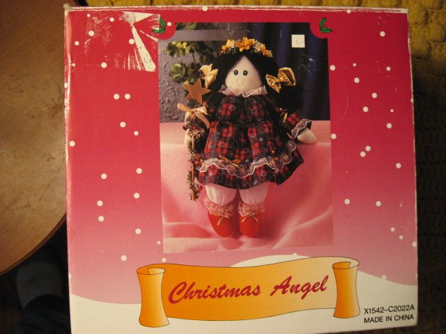 angel shelf sitter with plaid dress star doll ornament Christmas New in box