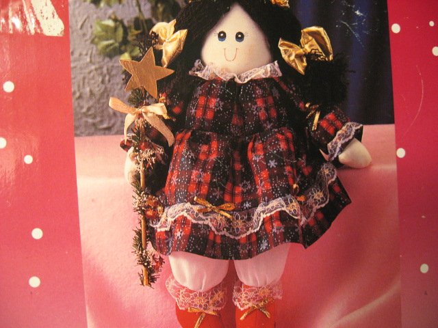 Image 1 of angel shelf sitter with plaid dress star doll ornament Christmas New in box