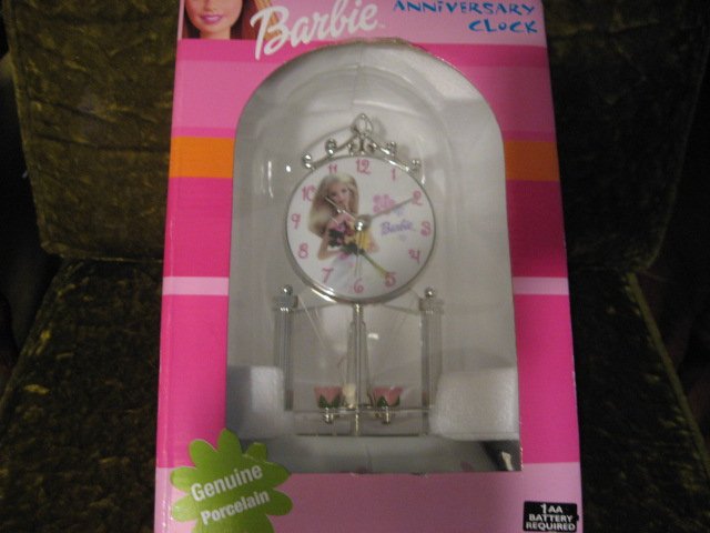 Anniversary 9 inch Barbie Clock Porcelain Glass Dome New in box