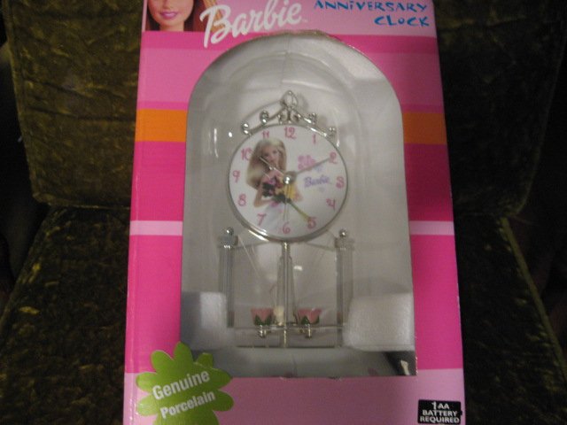 Image 0 of Anniversary 9 inch Barbie Clock Porcelain Glass Dome New in box