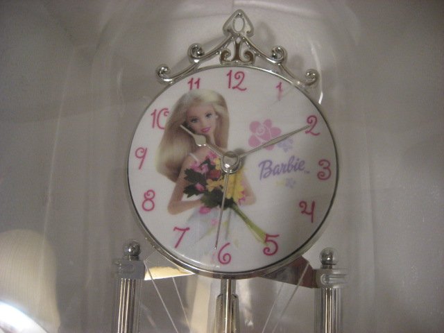 Image 1 of Anniversary 9 inch Barbie Clock Porcelain Glass Dome New in box