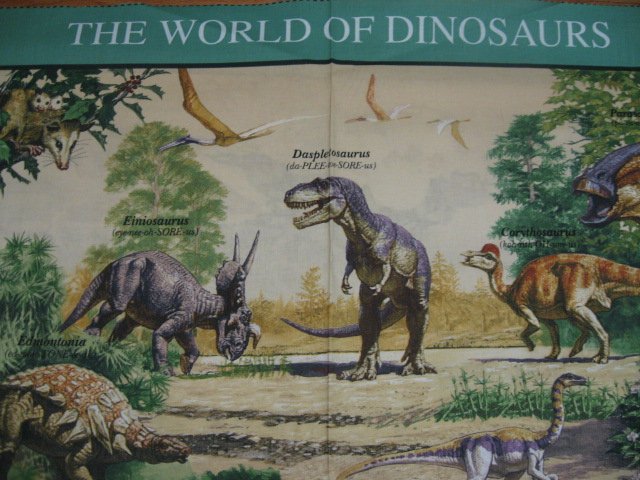 Dinosaur Prehistoric Animal Teacher United States Postal all cotton fabric panel