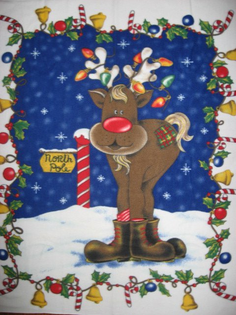 Rudolph tangled in Christmas Lights Fleece Blanket Rare Last one