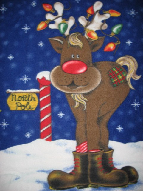 Image 1 of Rudolph tangled in Christmas Lights Fleece Blanket Rare Last one