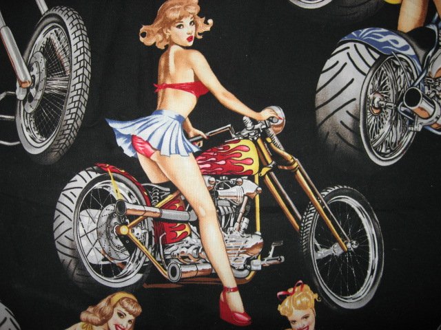 Image 4 of Sexy Motorcycle Pinup Girl Biker Fabric 1/4 yard out of print rare 2003