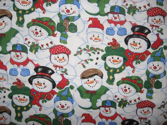 Image 0 of Jolly Snowmen in hats Christmas 100% cotton fabric by the yard