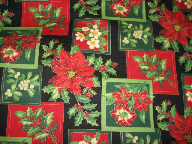 Image 0 of Mistletoe Holly Pointsettia Christmas  Cotton Fabric by the yard