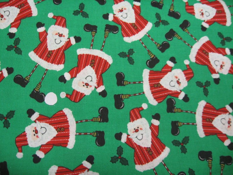 Image 0 of Santa and Holly at Christmas Whimsical Quilt Sewing fabric by the yard
