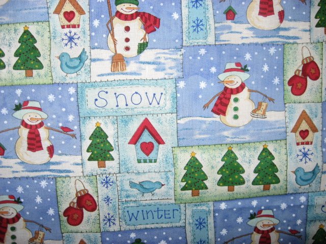 Snowmen with Mittens and Bird Houses Christmas Fabric by the yard