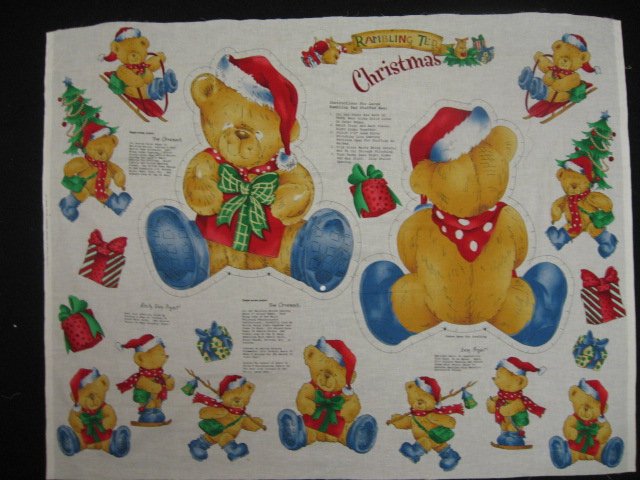 Rambling Ted Christmas Teddy Bear Fabric Panel to sew