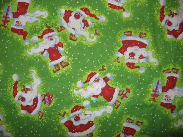 Image 0 of Santas birds snow beautful green Christmas Fabric by the yard