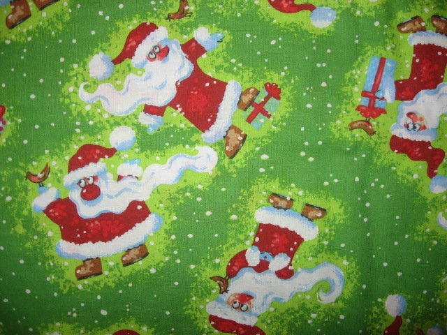 Image 1 of Santas birds snow beautful green Christmas Fabric by the yard