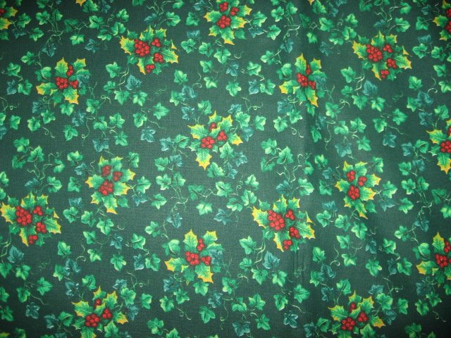 Holly and Berries green Cotton Christmas fabric by the yard