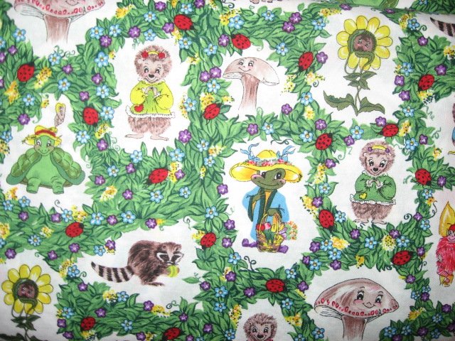 Image 0 of Katrinka Sweet Blossom Raccoon Frog Owl mushroom Cotton fabric by the yard