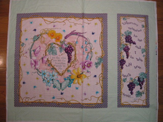 Daisy Kingdom Bible John 15:5 Butterfly Heart Grape Vine fabric