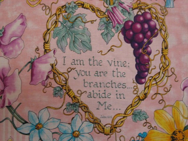 Image 1 of Daisy Kingdom Bible John 15:5 Butterfly Heart Grape Vine fabric