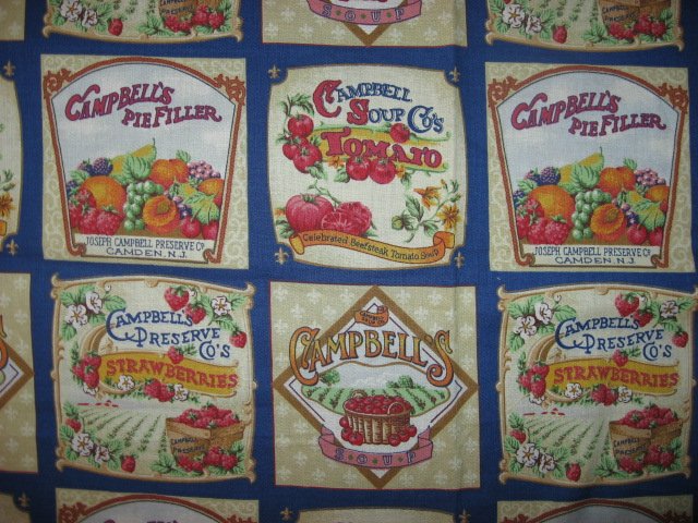 Campbell's food fruit Jar Labels Fabric to sew 18 squares