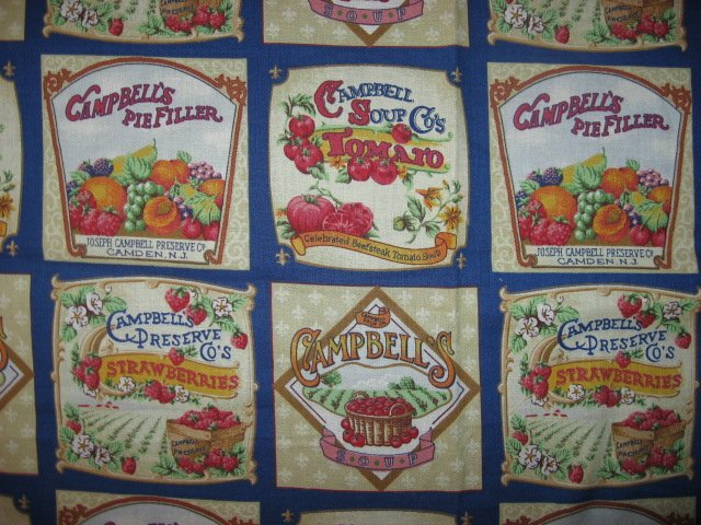 Image 0 of Campbell's food fruit Jar Labels Fabric to sew 18 squares